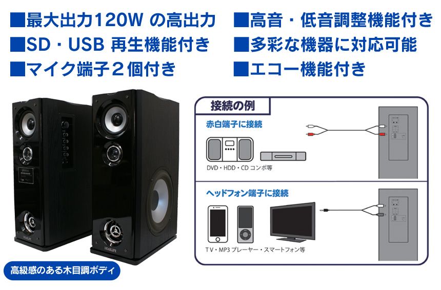 タワー型ウーファー内蔵ダブルスピーカー[TMB-120W]【新聞掲載】☆120W