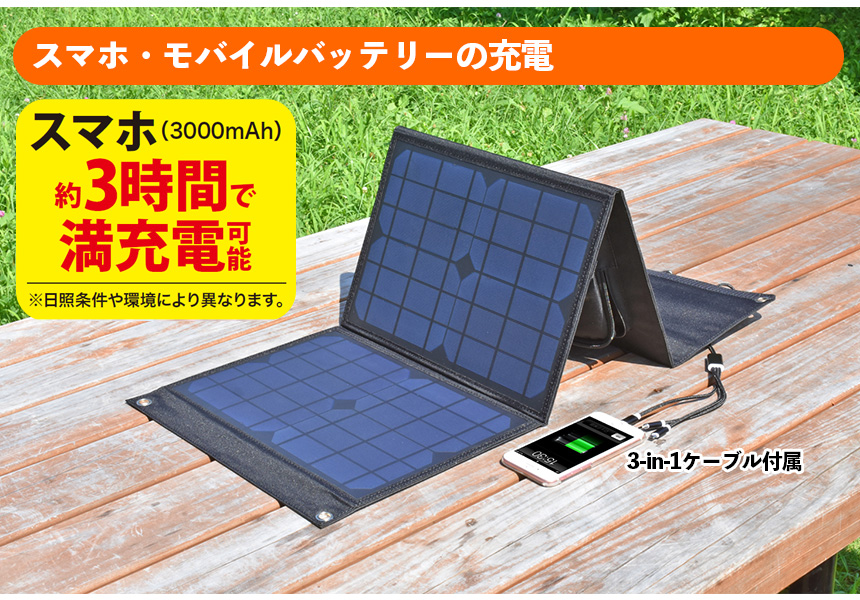 折り畳みソーラーパネル エネポルタ☆太陽光ですぐ充電